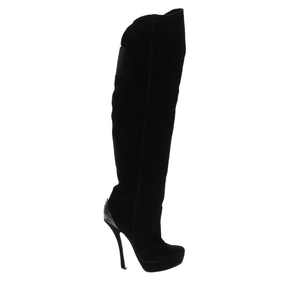 H by Halston Black Suede Over the knee boots Stiletto Platform Size 7.5 - Picture 2 of 6